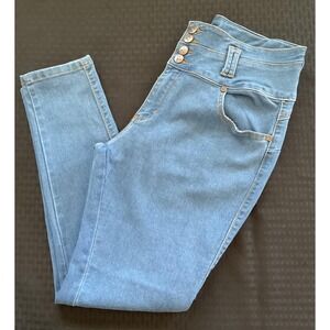 Always Friday Jeans Womens 17 Blue High Rise Skinny Stretch Button Front Denim